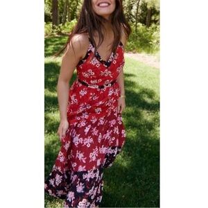 Loft red floral maxi dress